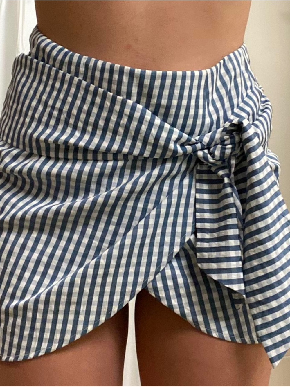 superdown Blue and White Striped Wrap Skirt